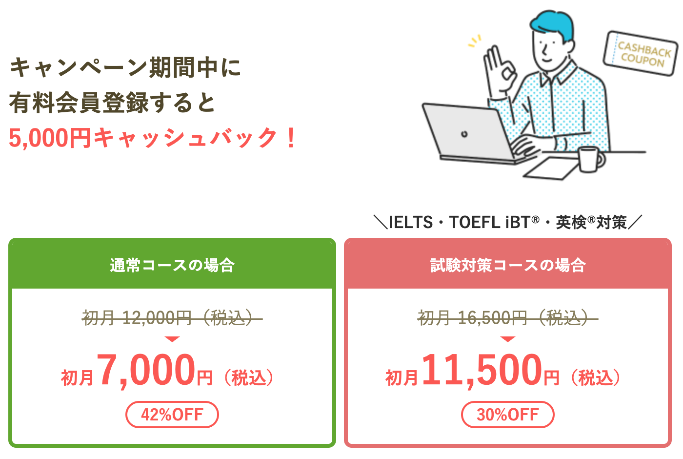 キャンペーン期間中に有料会員登録すると5,000円キャッシュバック!